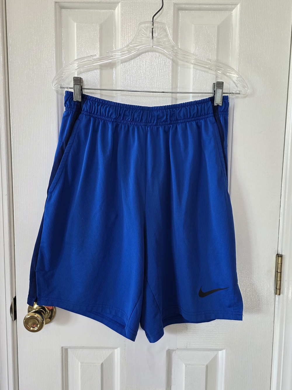 Nike Men's Bright Blue Athletic Shorts with Black Swoosh Large